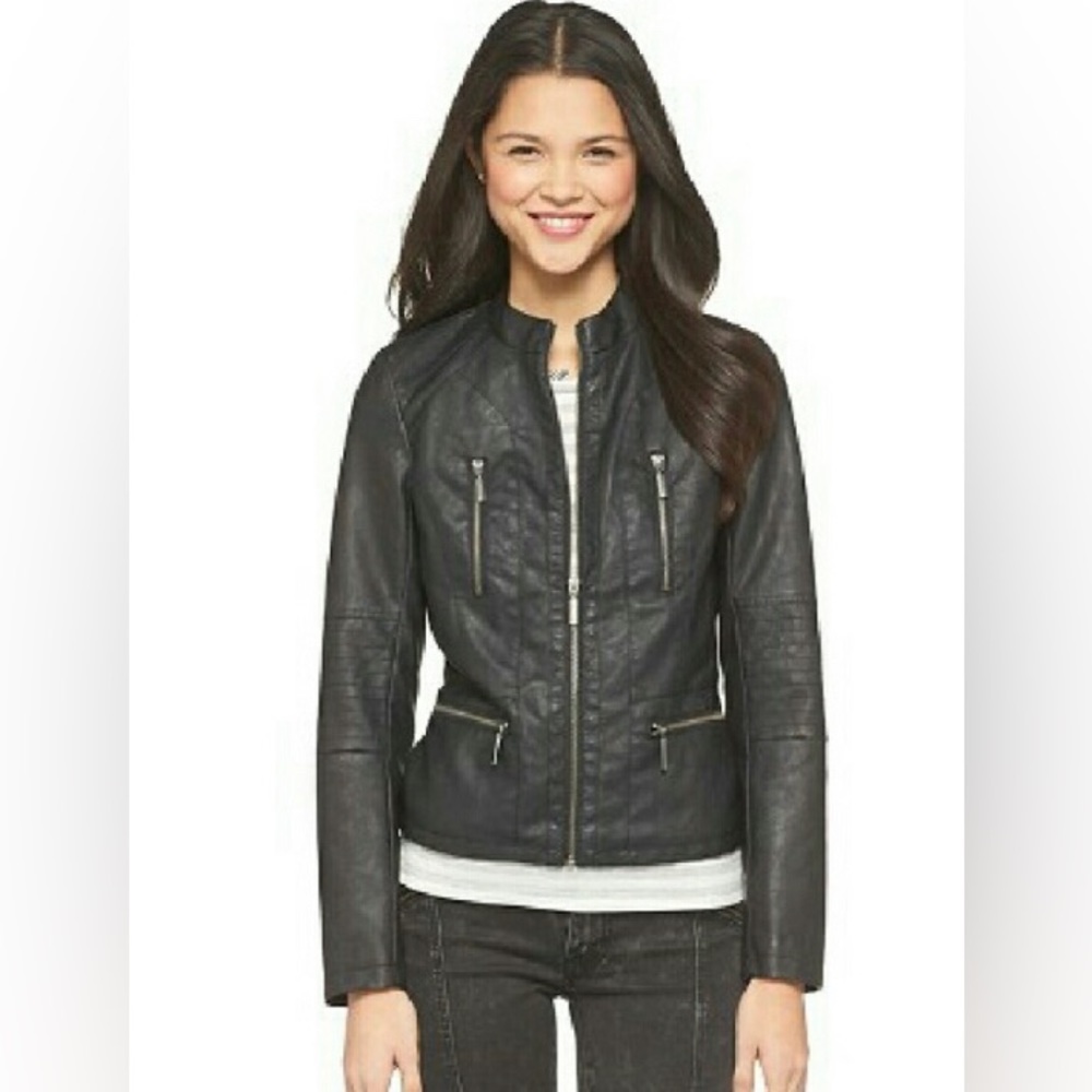 Xhilaration Womens small Leather jacket zip up black casual party long sleeve